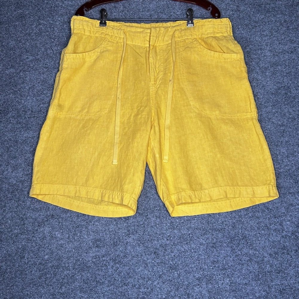 Pussers West Indies Womens Linen Shorts Charles Tobias Size 12 Yellow Tropical